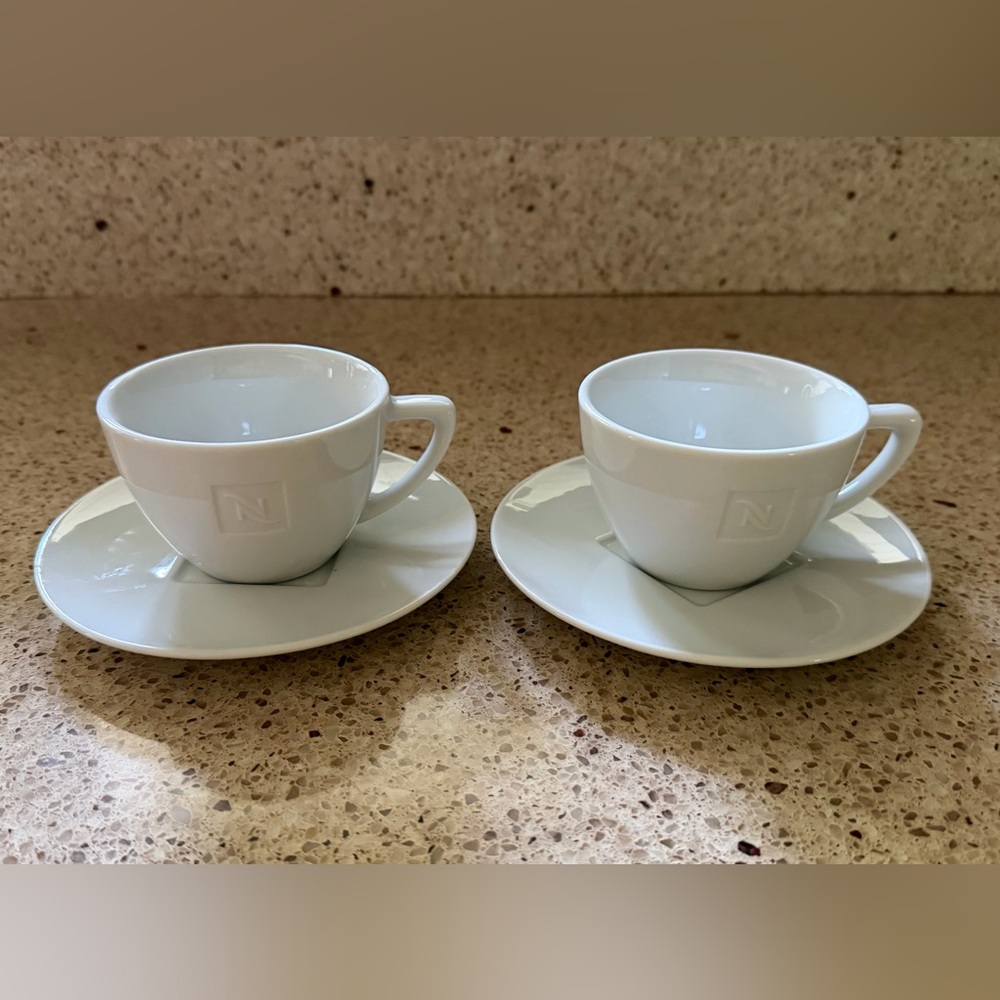 Set of 2 Nespresso White Espresso Cup and Saucer Duo